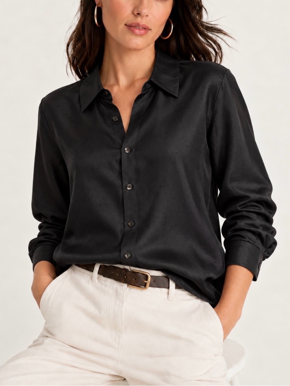 Vintage Josephine Chaus 100% Silk Deep Black Blouse Size 12 Old Money Y2K 2000s